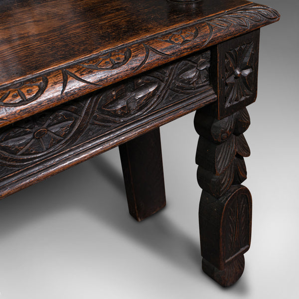 Antique Gothic Bench, Scottish, Oak, Love Seat, Hall Pew, Victorian, Circa 1850