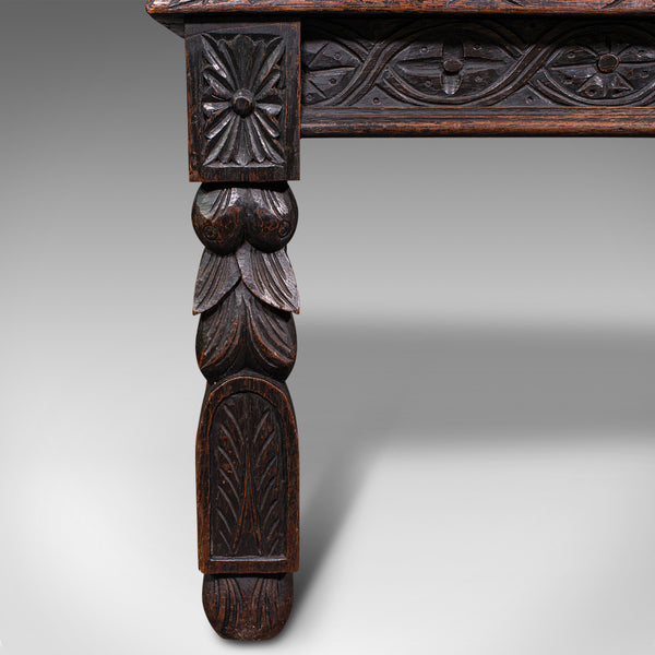 Antique Gothic Bench, Scottish, Oak, Love Seat, Hall Pew, Victorian, Circa 1850