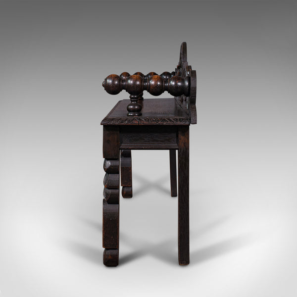 Antique Gothic Bench, Scottish, Oak, Love Seat, Hall Pew, Victorian, Circa 1850