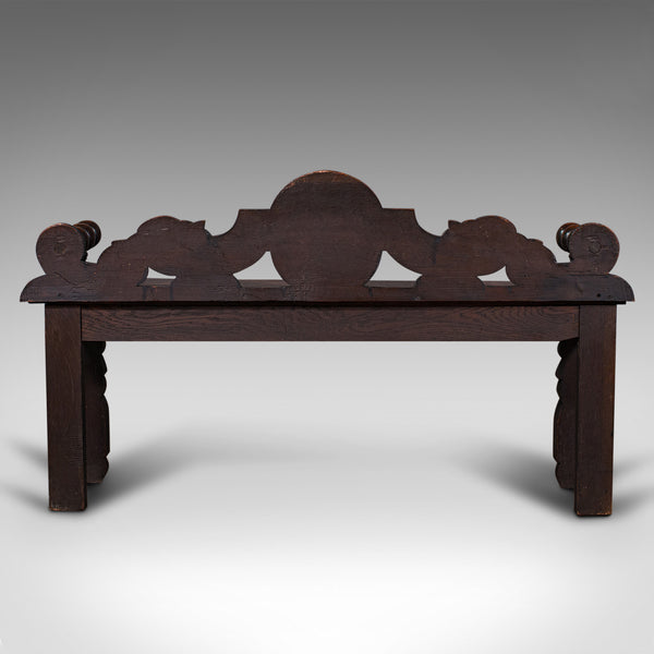 Antique Gothic Bench, Scottish, Oak, Love Seat, Hall Pew, Victorian, Circa 1850