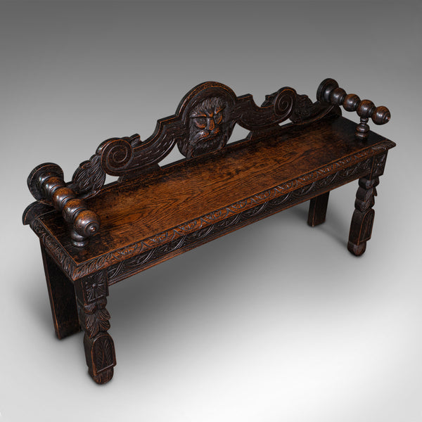 Antique Gothic Bench, Scottish, Oak, Love Seat, Hall Pew, Victorian, Circa 1850
