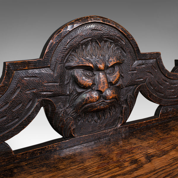 Antique Gothic Bench, Scottish, Oak, Love Seat, Hall Pew, Victorian, Circa 1850
