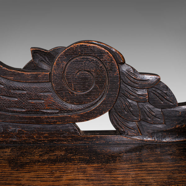 Antique Gothic Bench, Scottish, Oak, Love Seat, Hall Pew, Victorian, Circa 1850