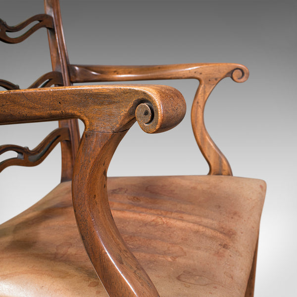 Set Of 4 Vintage Ladder Back Chairs, Irish, Carver, Seat, Art Deco, Circa 1940