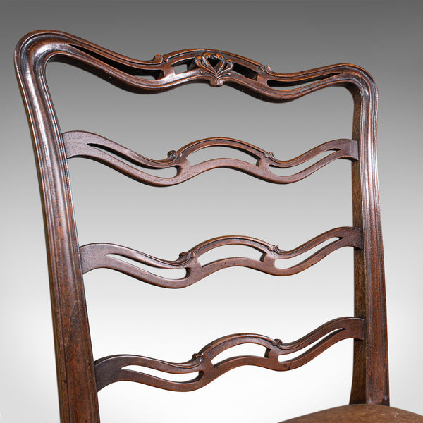 Set Of 4 Vintage Ladder Back Chairs, Irish, Carver, Seat, Art Deco, Circa 1940