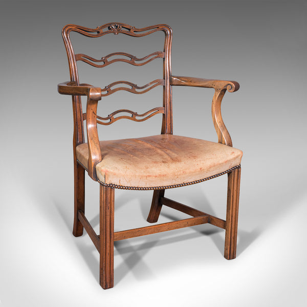 Set Of 4 Vintage Ladder Back Chairs, Irish, Carver, Seat, Art Deco, Circa 1940