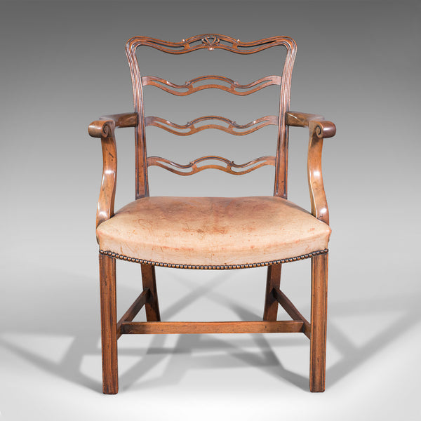 Set Of 4 Vintage Ladder Back Chairs, Irish, Carver, Seat, Art Deco, Circa 1940
