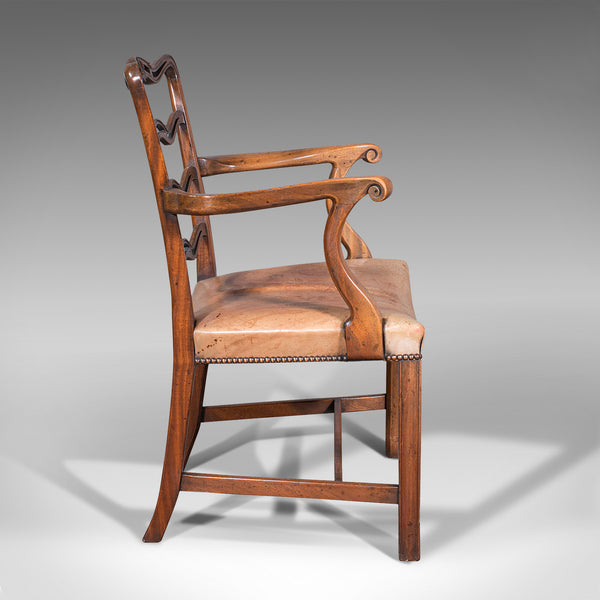Set Of 4 Vintage Ladder Back Chairs, Irish, Carver, Seat, Art Deco, Circa 1940