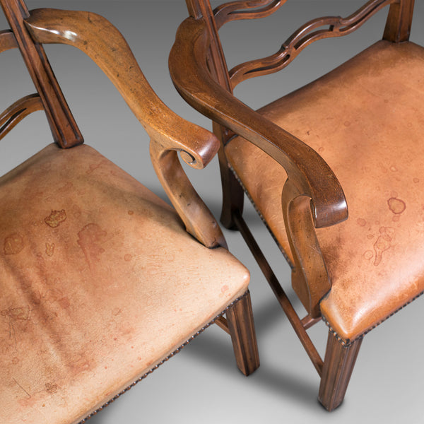 Set Of 4 Vintage Ladder Back Chairs, Irish, Carver, Seat, Art Deco, Circa 1940