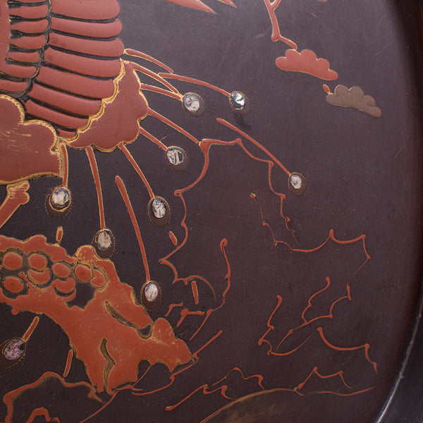 Vintage Decorative Serving Tray, Oriental, Japanned, Lacquer, Salver, Art Deco