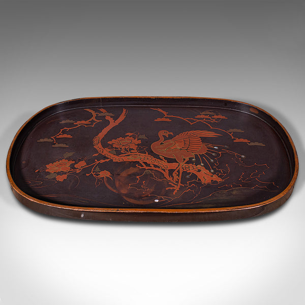 Vintage Decorative Serving Tray, Oriental, Japanned, Lacquer, Salver, Art Deco