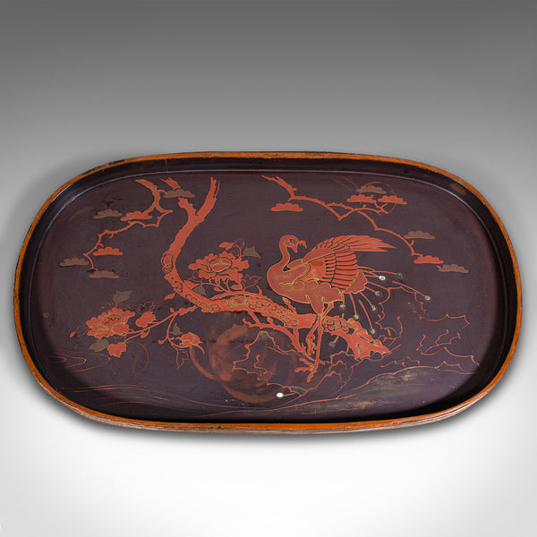 Vintage Decorative Serving Tray, Oriental, Japanned, Lacquer, Salver, Art Deco