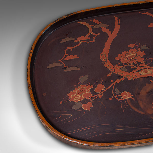 Vintage Decorative Serving Tray, Oriental, Japanned, Lacquer, Salver, Art Deco