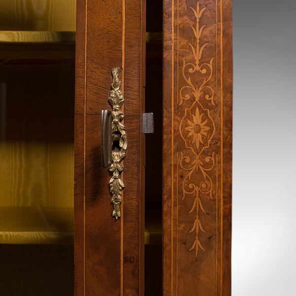 Antique Pier Cabinet, English, Walnut, Inlay, Display Cupboard, Victorian, 1870