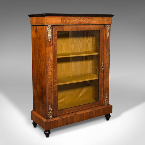 Antique Pier Cabinet, English, Walnut, Inlay, Display Cupboard, Victorian, 1870