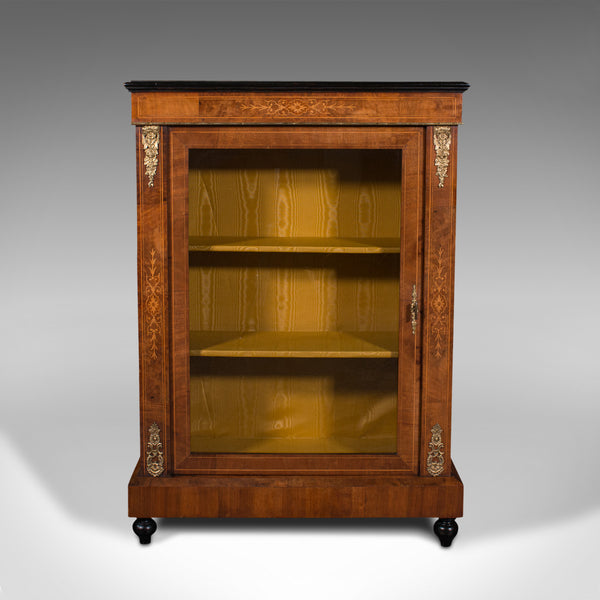 Antique Pier Cabinet, English, Walnut, Inlay, Display Cupboard, Victorian, 1870