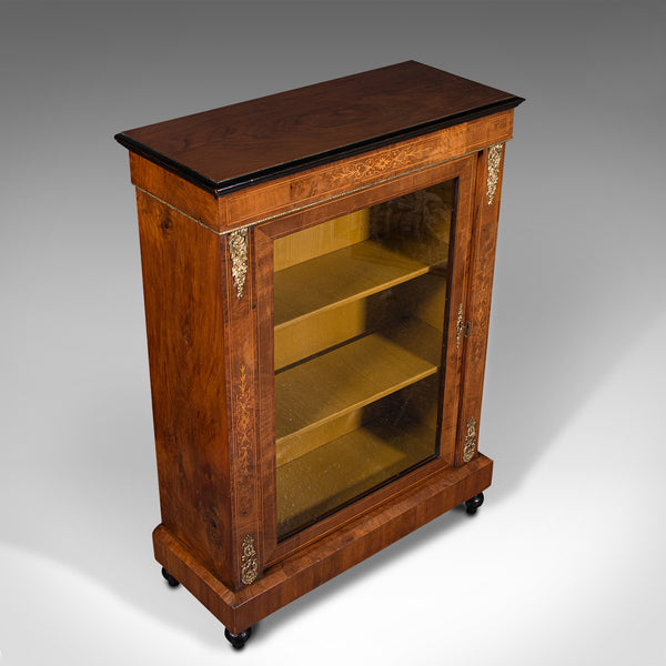 Antique Pier Cabinet, English, Walnut, Inlay, Display Cupboard, Victorian, 1870