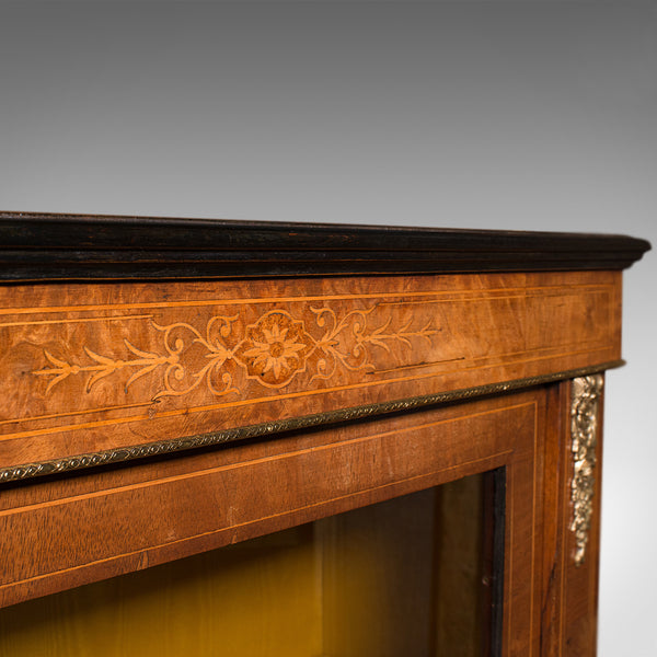 Antique Pier Cabinet, English, Walnut, Inlay, Display Cupboard, Victorian, 1870