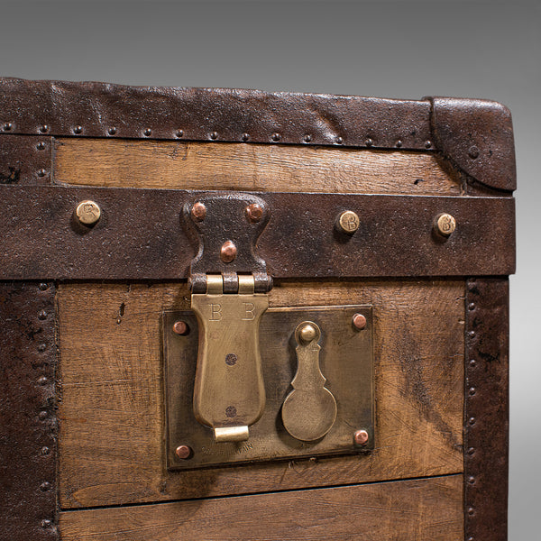 Large Antique Steamer Trunk, English, Pine, Travel, Shipping Chest, Victorian