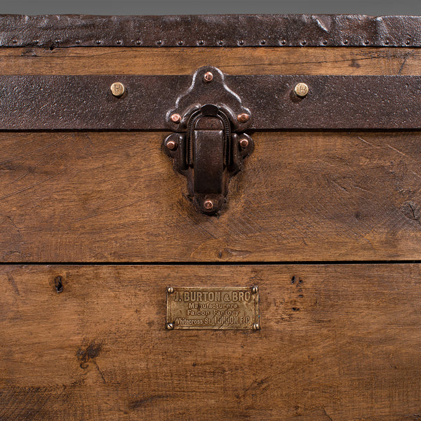 Large Antique Steamer Trunk, English, Pine, Travel, Shipping Chest, Victorian