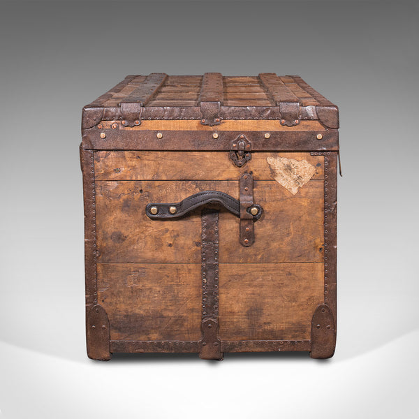 Large Antique Steamer Trunk, English, Pine, Travel, Shipping Chest, Victorian
