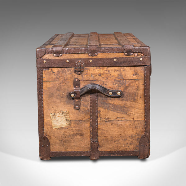 Large Antique Steamer Trunk, English, Pine, Travel, Shipping Chest, Victorian