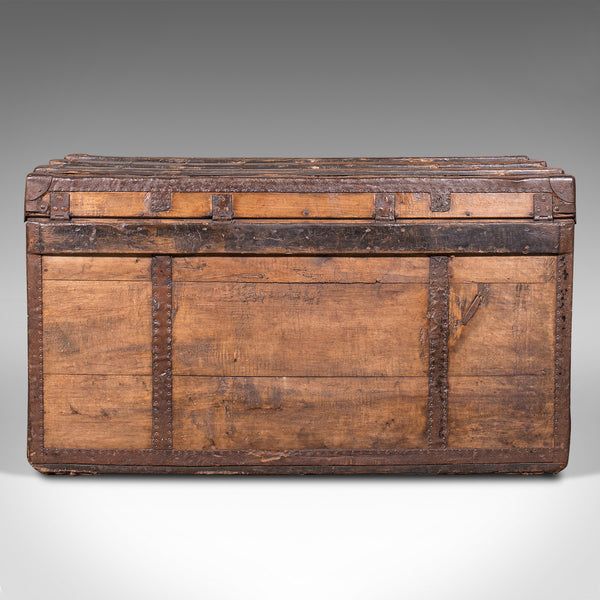 Large Antique Steamer Trunk, English, Pine, Travel, Shipping Chest, Victorian