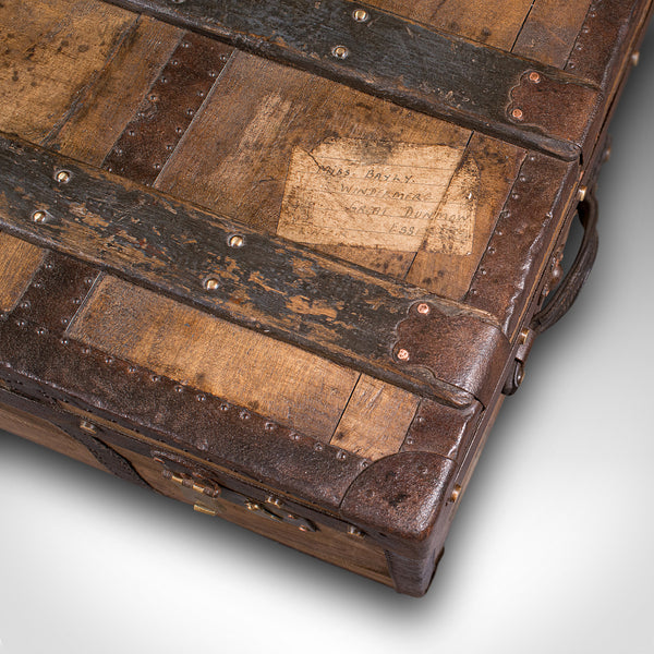 Large Antique Steamer Trunk, English, Pine, Travel, Shipping Chest, Victorian
