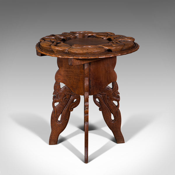 Vintage Carved Occasional Table, Chinese, Elm, Side, Lamp, Art Deco, Circa 1940