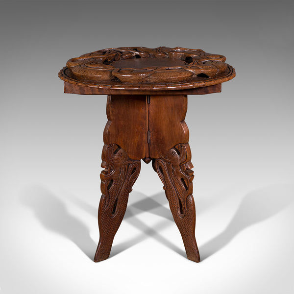 Vintage Carved Occasional Table, Chinese, Elm, Side, Lamp, Art Deco, Circa 1940