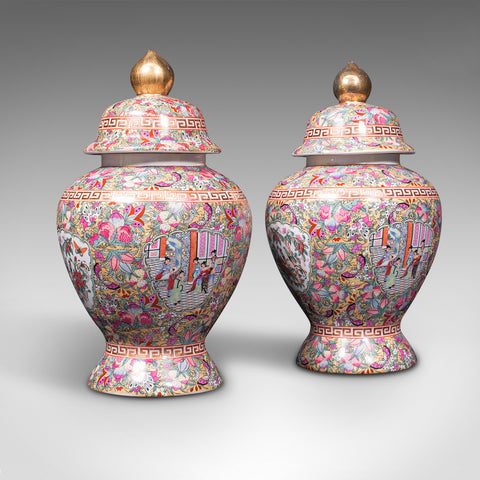Large Pair Of Vintage Ginger Jars, Chinese, Ceramic, Baluster, Art Deco, C.1940