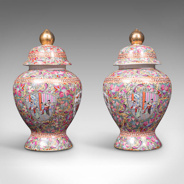 Large Pair Of Vintage Ginger Jars, Chinese, Ceramic, Baluster, Art Deco, C.1940
