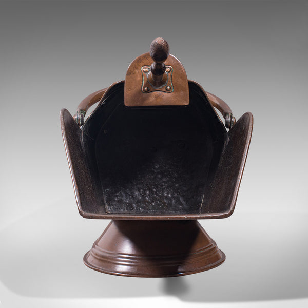 Antique Coal Scuttle, English, Copper, Fireside Bucket, Scoop, Victorian, C.1880