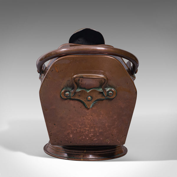 Antique Coal Scuttle, English, Copper, Fireside Bucket, Scoop, Victorian, C.1880