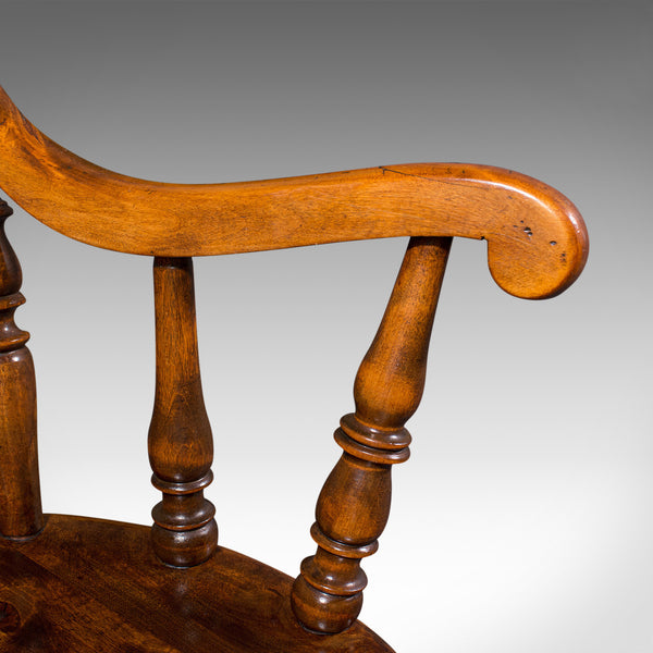 Antique Fireside Elbow Chair, English, Beech, Occasional Seat, Victorian, C.1890