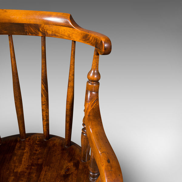 Antique Fireside Elbow Chair, English, Beech, Occasional Seat, Victorian, C.1890