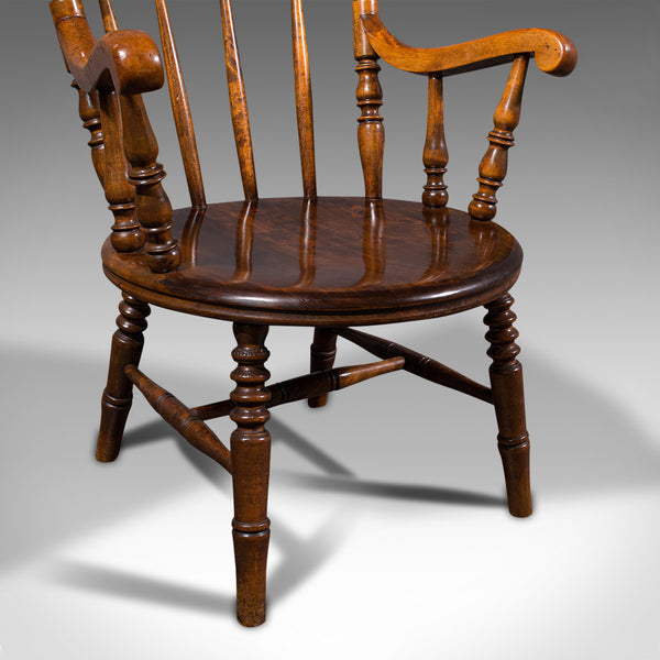 Antique Fireside Elbow Chair, English, Beech, Occasional Seat, Victorian, C.1890