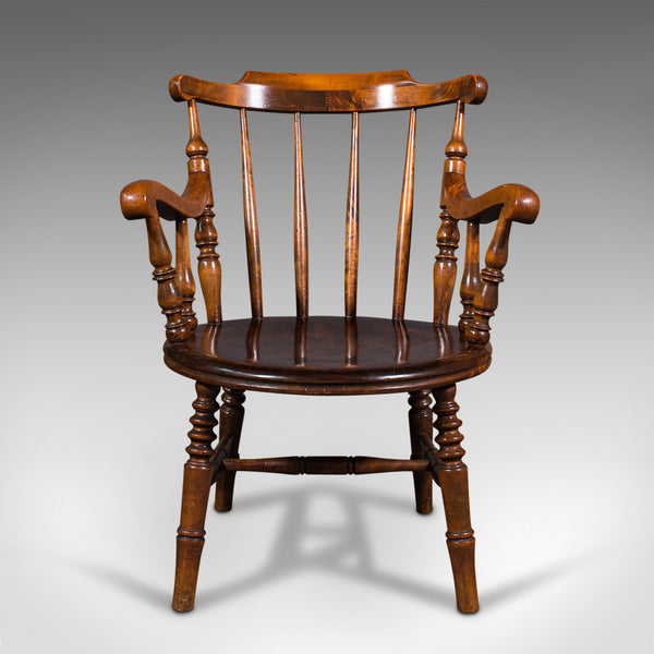 Antique Fireside Elbow Chair, English, Beech, Occasional Seat, Victorian, C.1890