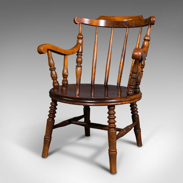 Antique Fireside Elbow Chair, English, Beech, Occasional Seat, Victorian, C.1890