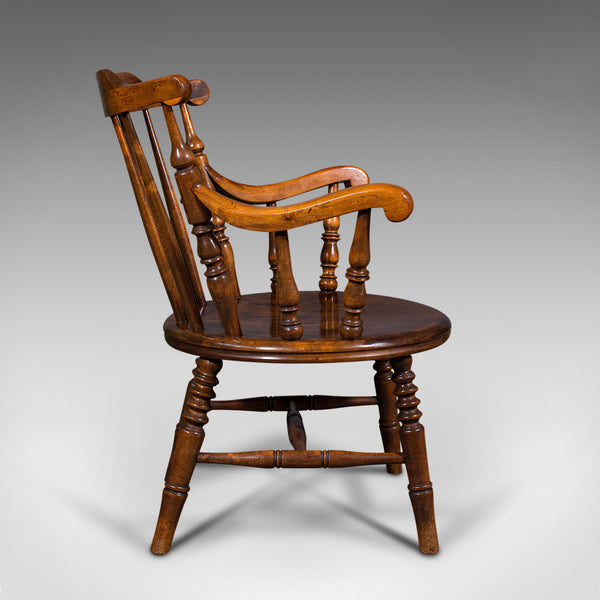 Antique Fireside Elbow Chair, English, Beech, Occasional Seat, Victorian, C.1890