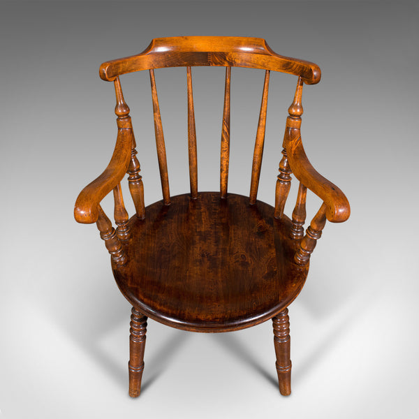 Antique Fireside Elbow Chair, English, Beech, Occasional Seat, Victorian, C.1890