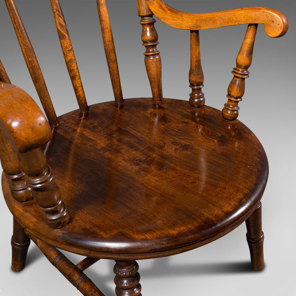 Antique Fireside Elbow Chair, English, Beech, Occasional Seat, Victorian, C.1890