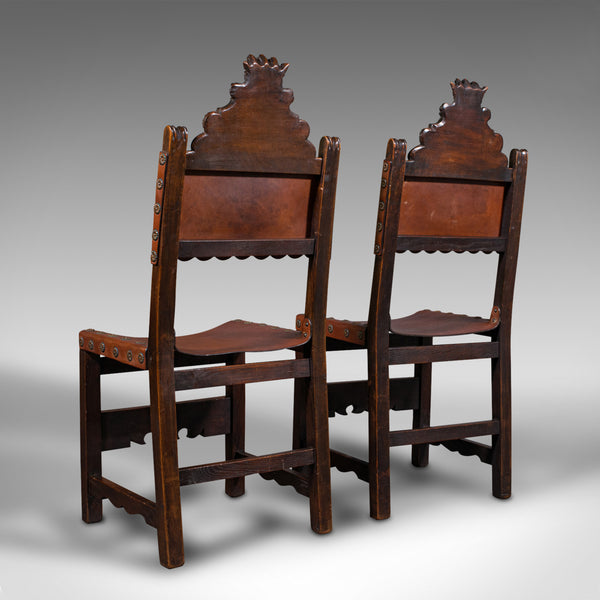 Pair Of Antique Hall Seats, Scottish, Side Chair, Jacobean Revival, Edwardian