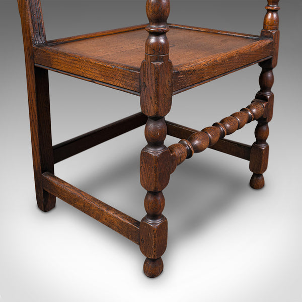 Antique Carved Elbow Chair, Oak, Side, Hall Seat, Jacobean Revival, Victorian
