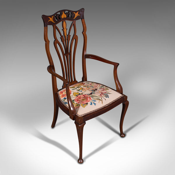 Antique Elbow Chair, English, Occasional, Art Nouveau, Libertyesque, Victorian