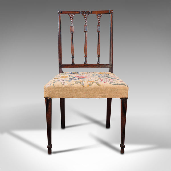 Set Of 4 Antique Embroidered Chairs, English, Dining Seat, After Sheraton, 1780