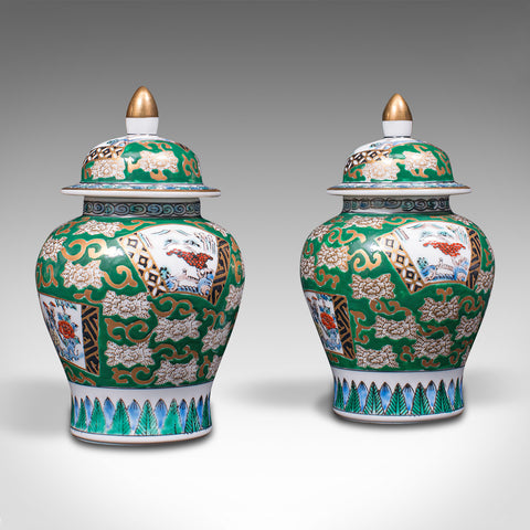 Pair Of Vintage Ginger Jars, Chinese, Hand Painted, Ceramic, Spice Pot, Art Deco