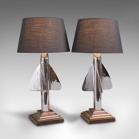 Pair Of Vintage Maritime Desk Lamps, English, Ship's Log, Table Light, C.1930