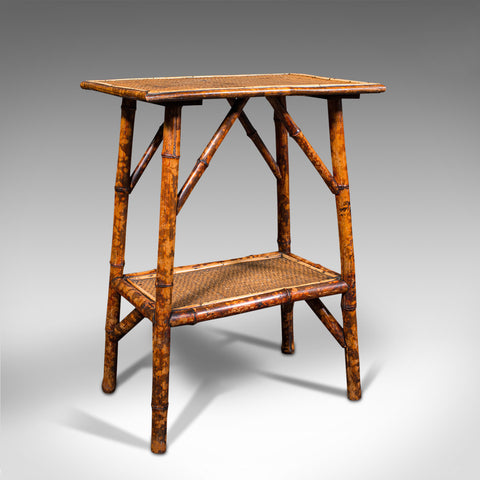Antique Two Tier Table, Oriental, Bamboo, Whatnot, Side, Lamp, Occasional, 1880