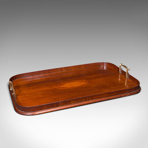 Antique Serving Tray, English, Mahogany, Inlay, Afternoon Tea, Victorian, C.1900